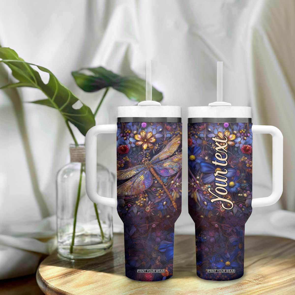 Dragonfly Crystal Tumbler With Handle Personalized TS04 Print Your Wear