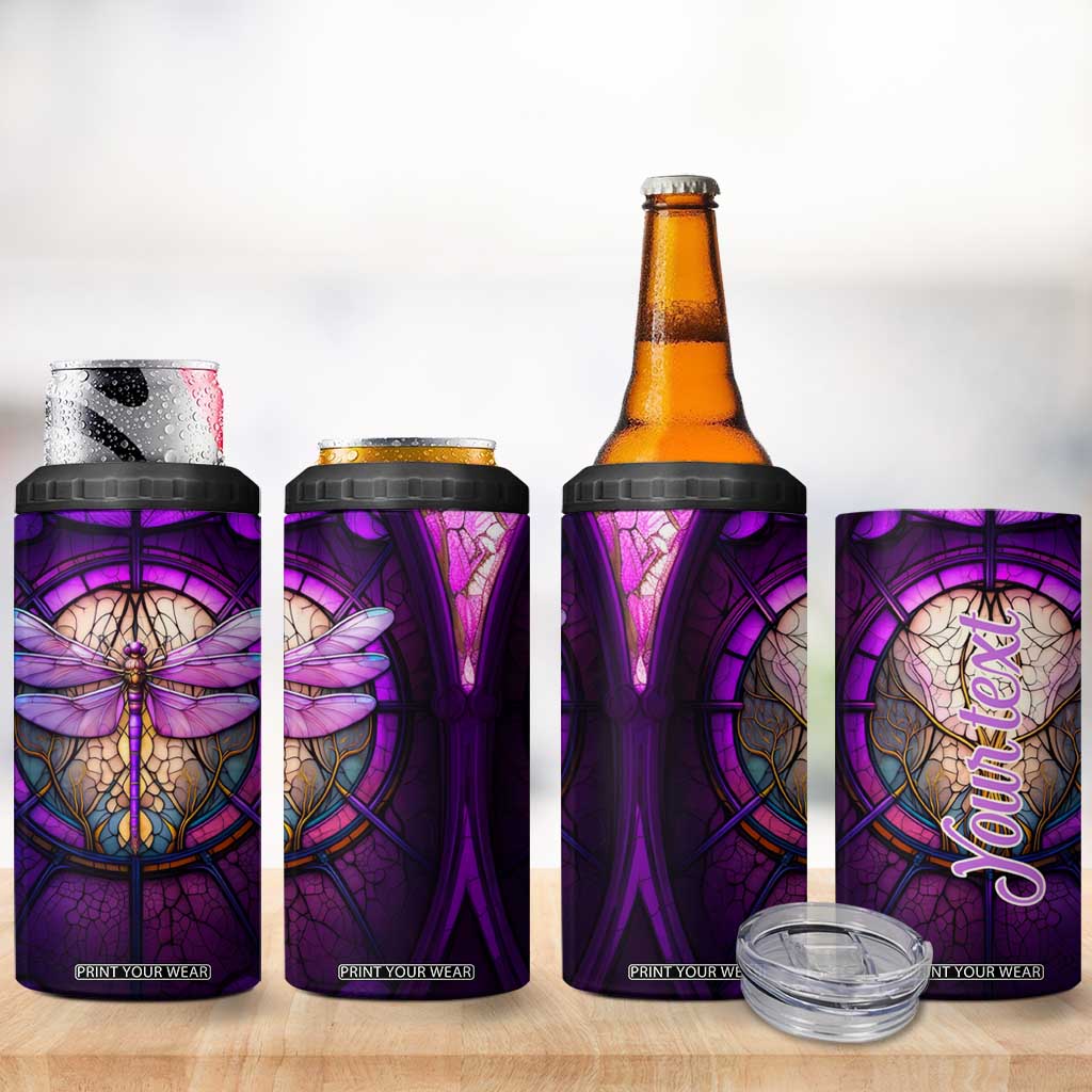 Dragonfly Colorful Glass Stained 4 in 1 Can Cooler Tumbler Personalized TS04 Print Your Wear