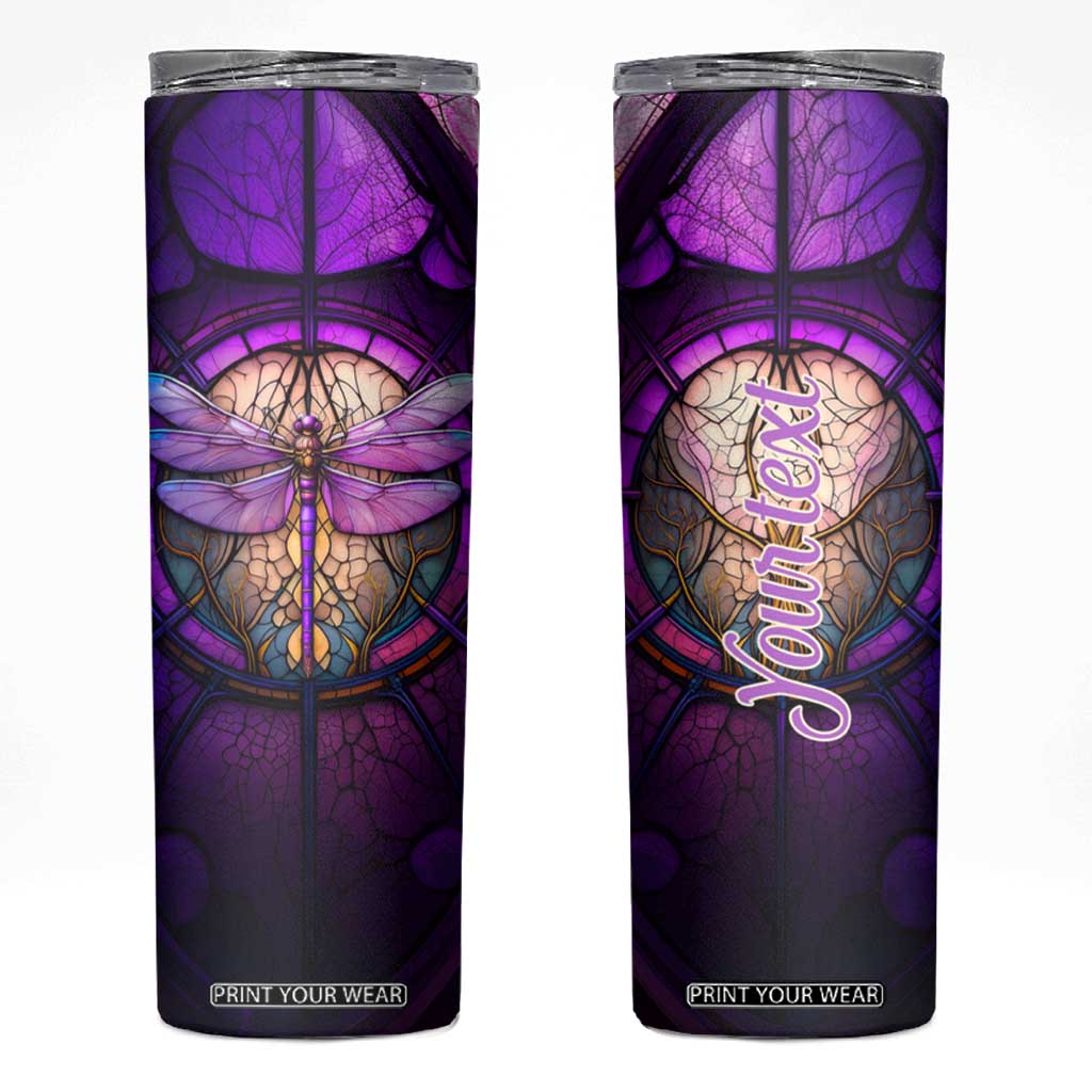 Dragonfly Colorful Glass Stained Skinny Tumbler Personalized TS04 Multicolor Print Your Wear
