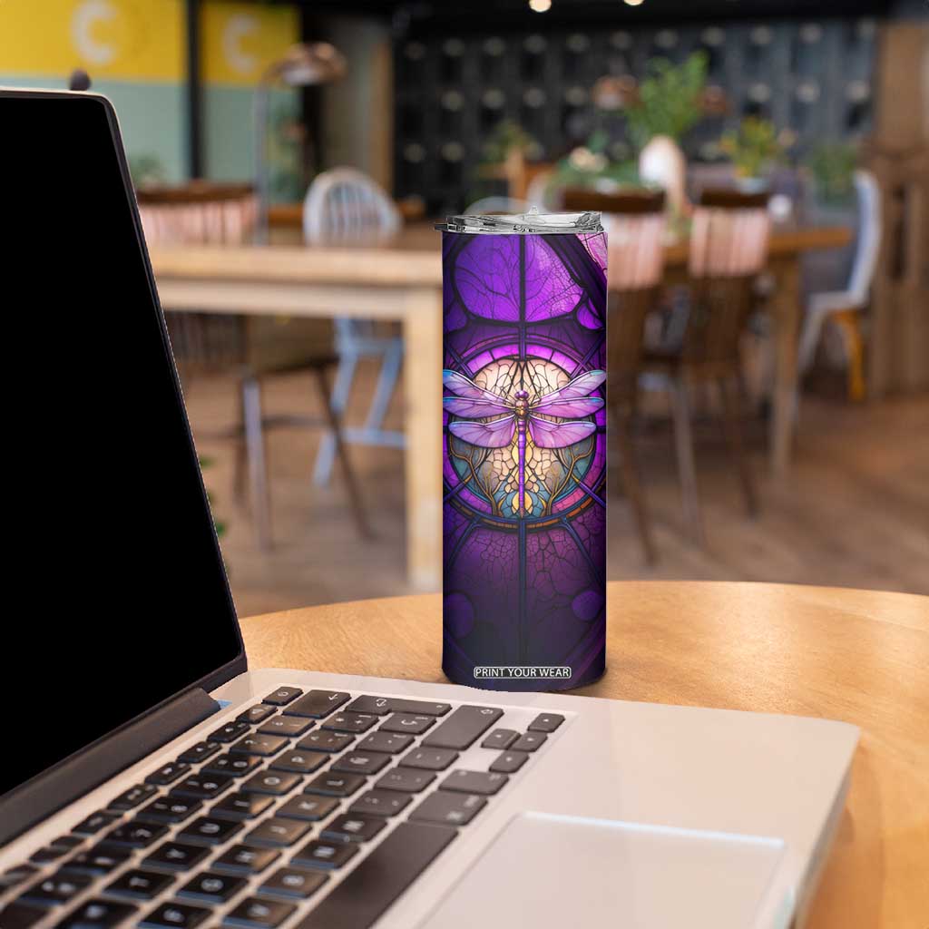 Dragonfly Colorful Glass Stained Skinny Tumbler Personalized TS04 Print Your Wear