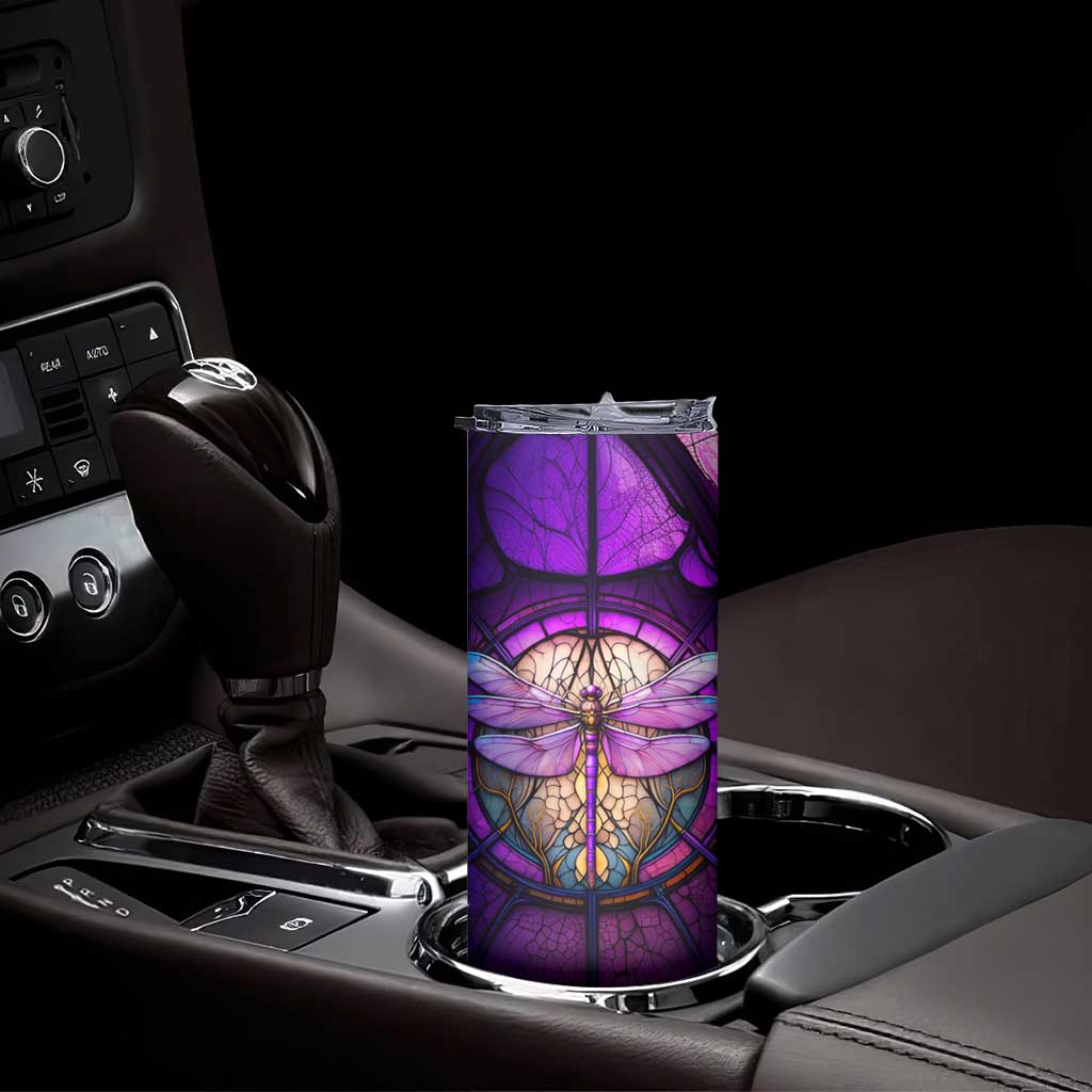 Dragonfly Colorful Glass Stained Skinny Tumbler Personalized TS04 Print Your Wear