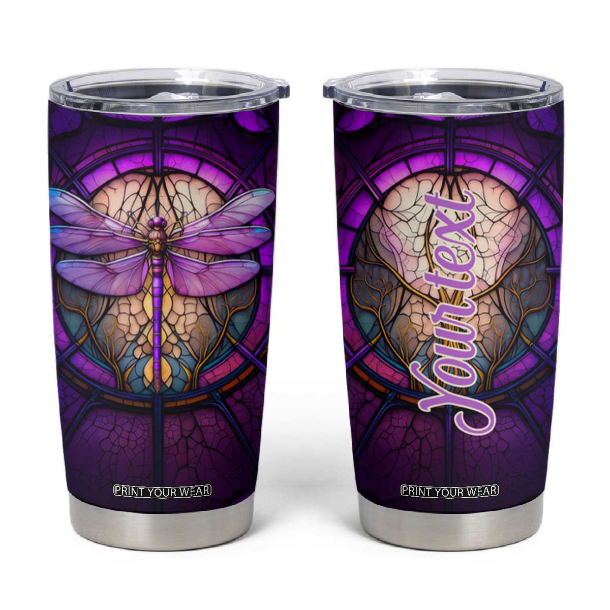 Dragonfly Colorful Glass Stained Tumbler Cup Personalized TS04 Multicolor Print Your Wear