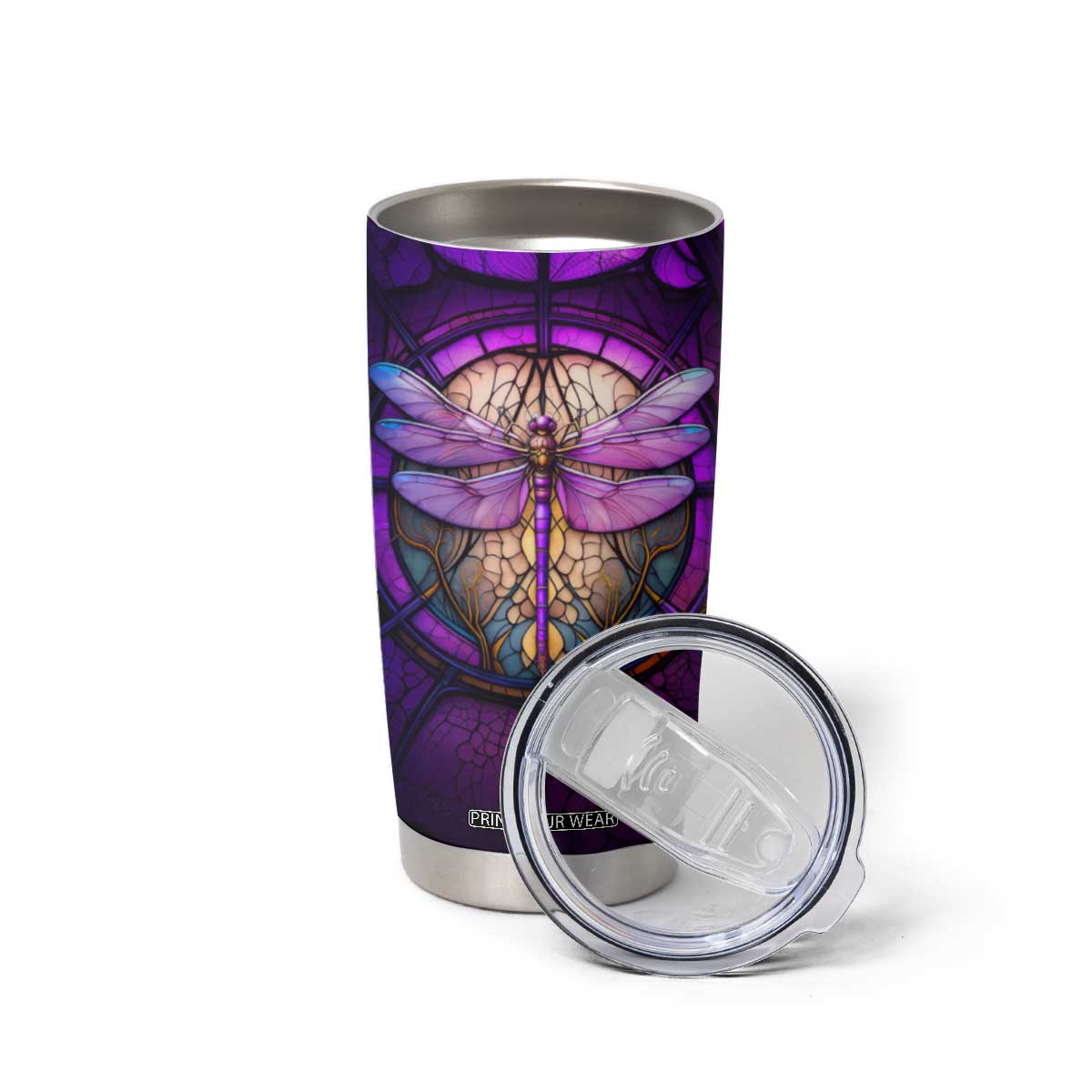 Dragonfly Colorful Glass Stained Tumbler Cup Personalized TS04 Print Your Wear