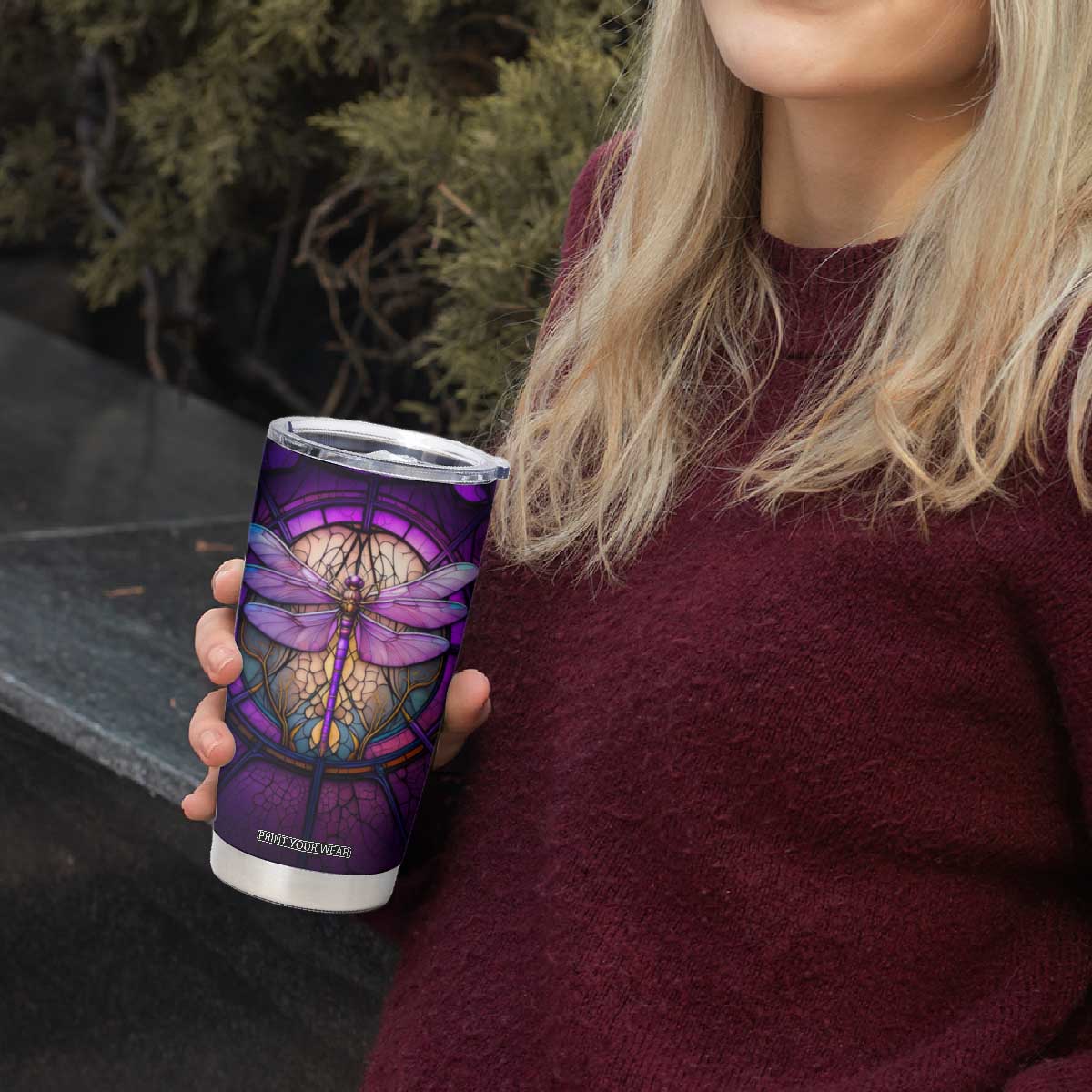 Dragonfly Colorful Glass Stained Tumbler Cup Personalized TS04 Print Your Wear