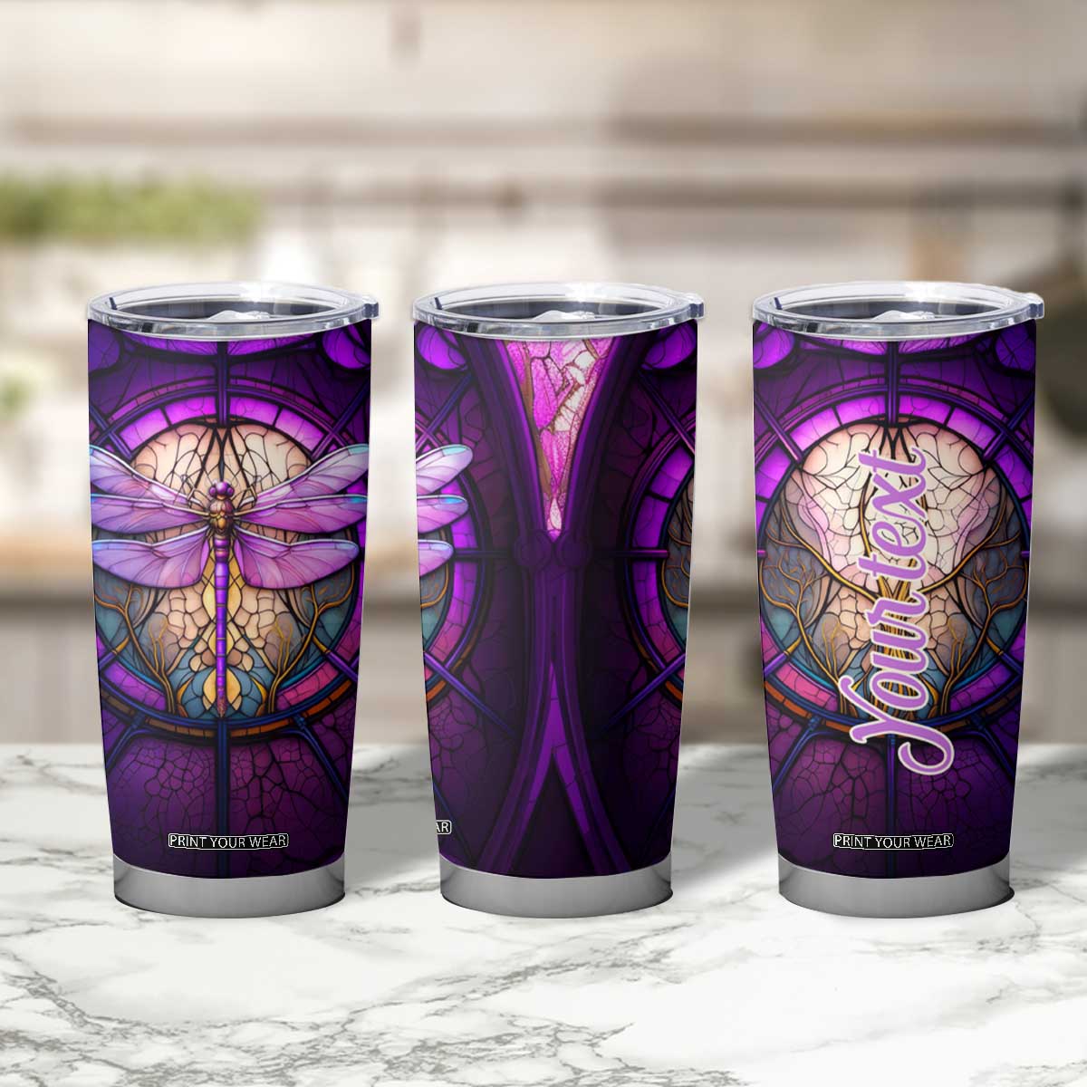 Dragonfly Colorful Glass Stained Tumbler Cup Personalized TS04 Print Your Wear