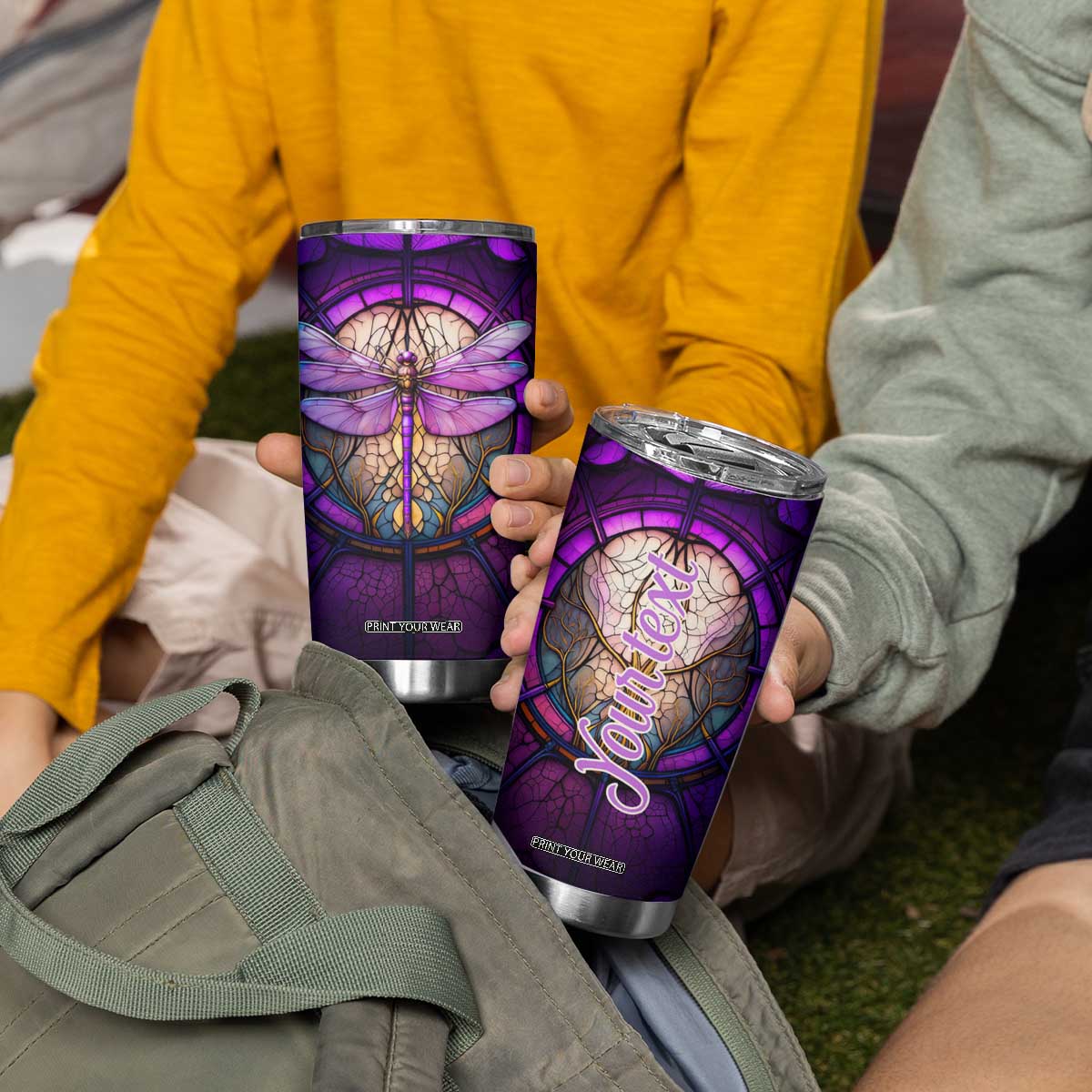 Dragonfly Colorful Glass Stained Tumbler Cup Personalized TS04 Print Your Wear