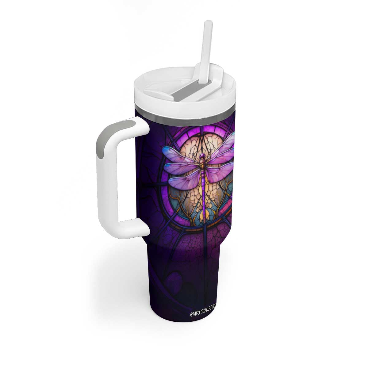Dragonfly Colorful Glass Stained Tumbler With Handle Personalized TS04 Print Your Wear