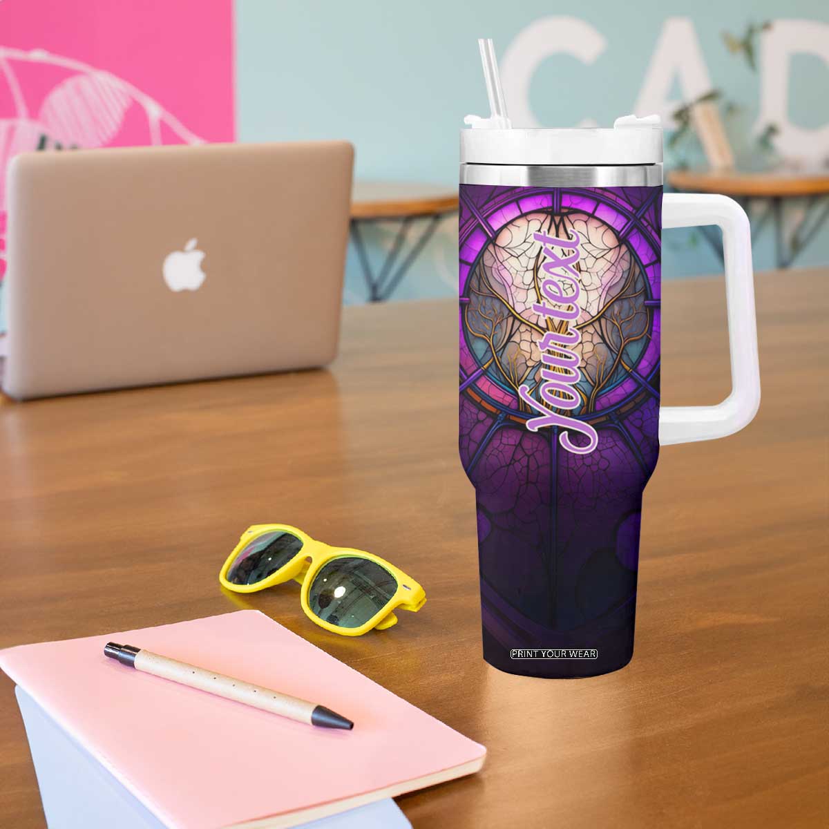 Dragonfly Colorful Glass Stained Tumbler With Handle Personalized TS04 Print Your Wear