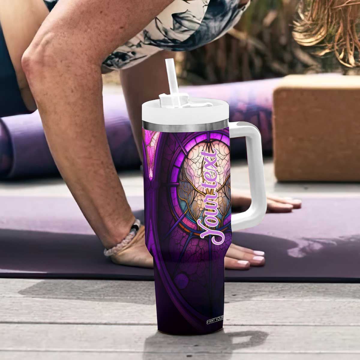 Dragonfly Colorful Glass Stained Tumbler With Handle Personalized TS04 Print Your Wear