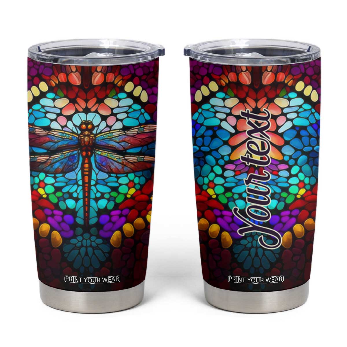 Dragonfly Colorful Crystal Mosaic Tumbler Cup Personalized TS04 Multicolor Print Your Wear