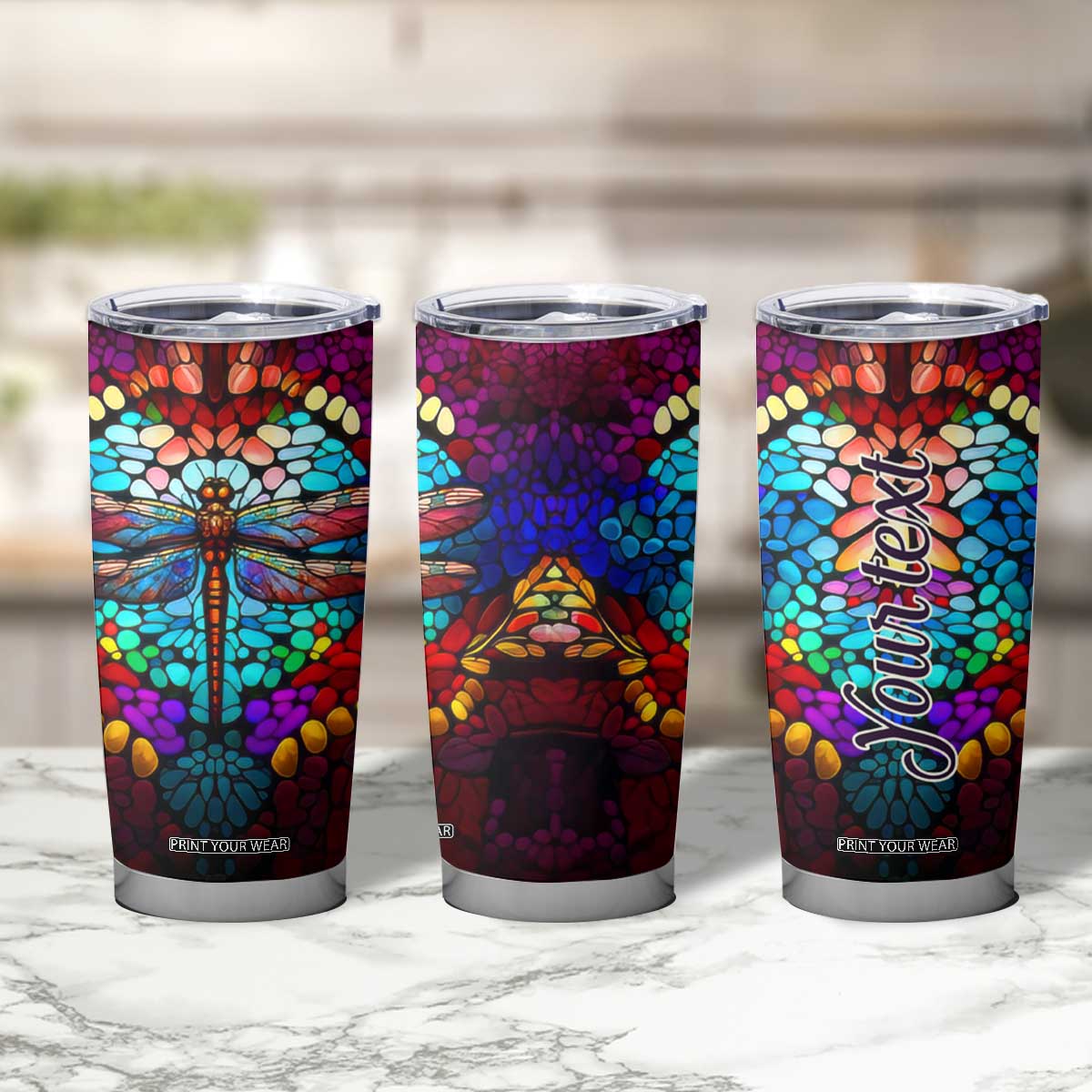 Dragonfly Colorful Crystal Mosaic Tumbler Cup Personalized TS04 Print Your Wear