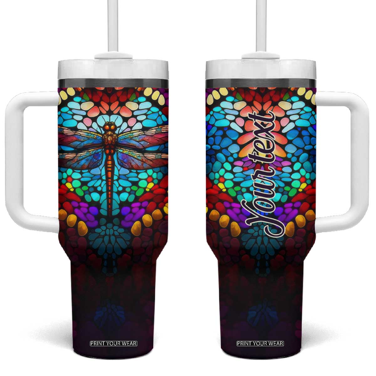 Dragonfly Colorful Crystal Mosaic Tumbler With Handle Personalized TS04 One Size: 40 oz Multicolor Print Your Wear