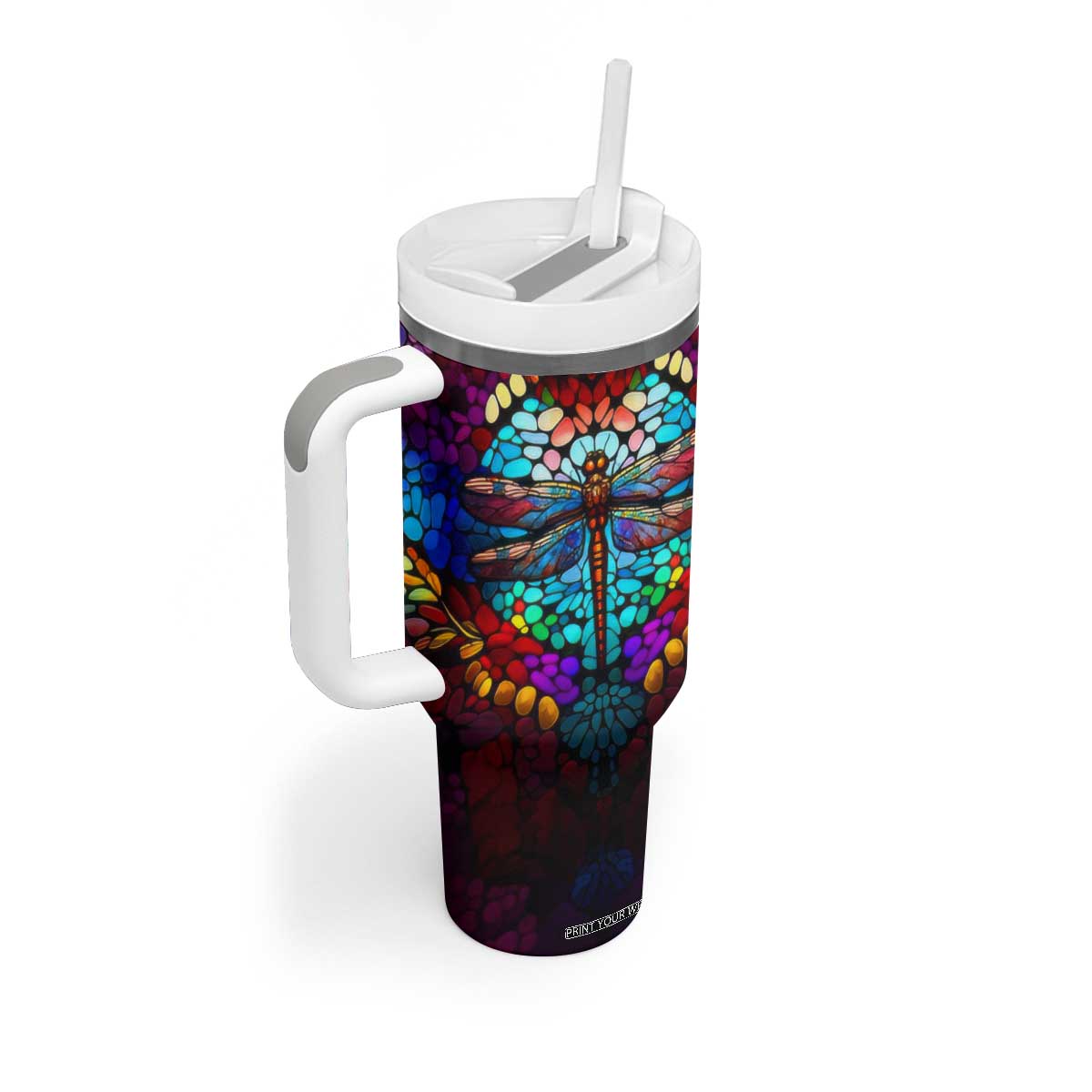 Dragonfly Colorful Crystal Mosaic Tumbler With Handle Personalized TS04 Print Your Wear