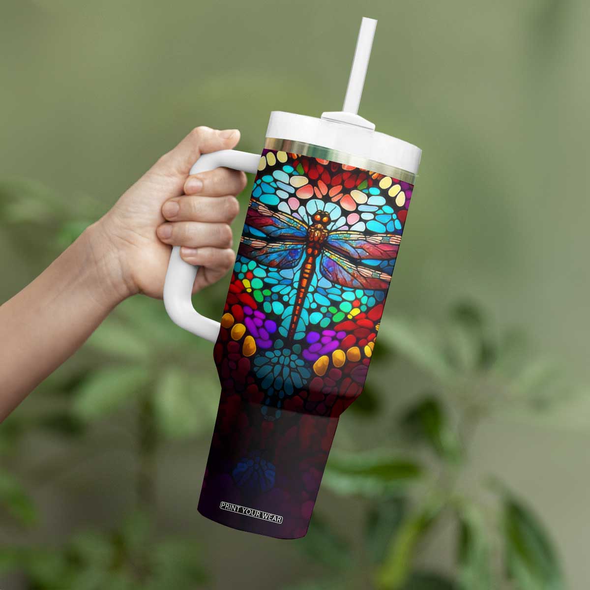 Dragonfly Colorful Crystal Mosaic Tumbler With Handle Personalized TS04 Print Your Wear