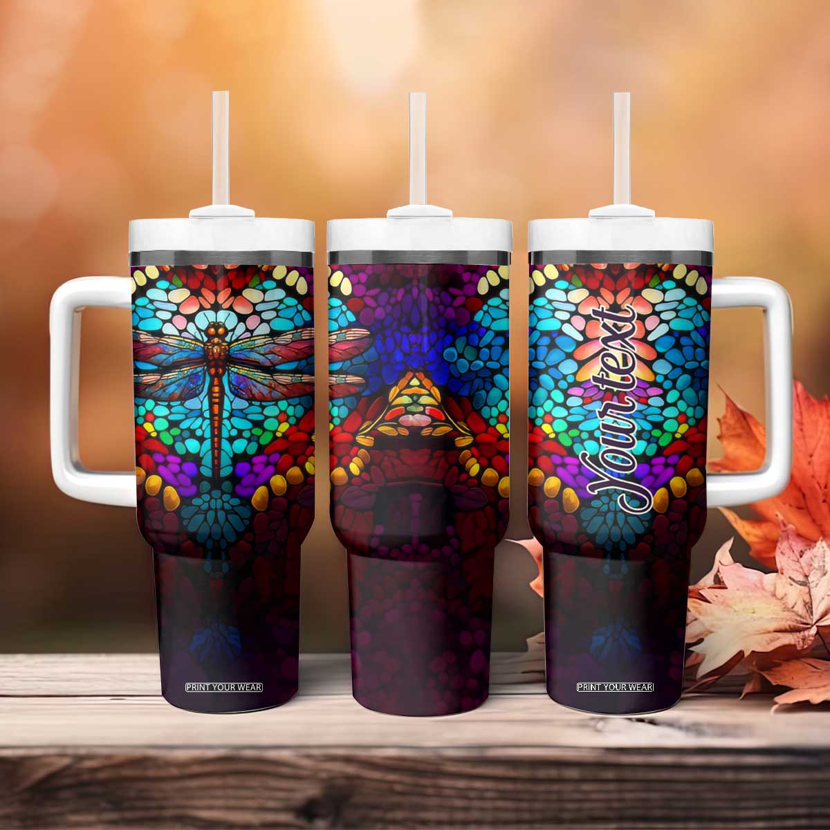 Dragonfly Colorful Crystal Mosaic Tumbler With Handle Personalized TS04 Print Your Wear