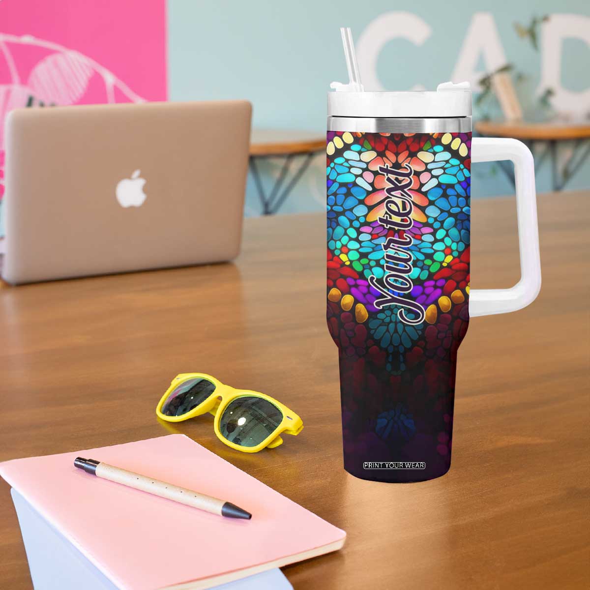 Dragonfly Colorful Crystal Mosaic Tumbler With Handle Personalized TS04 Print Your Wear