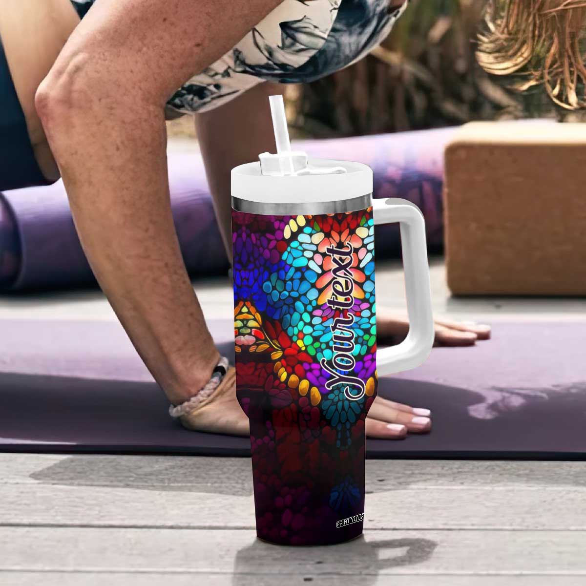 Dragonfly Colorful Crystal Mosaic Tumbler With Handle Personalized TS04 Print Your Wear