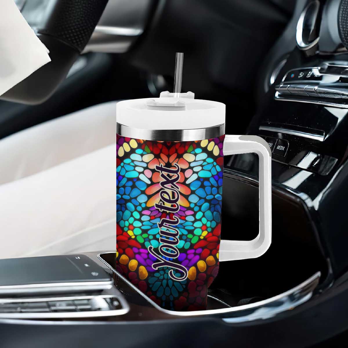Dragonfly Colorful Crystal Mosaic Tumbler With Handle Personalized TS04 Print Your Wear