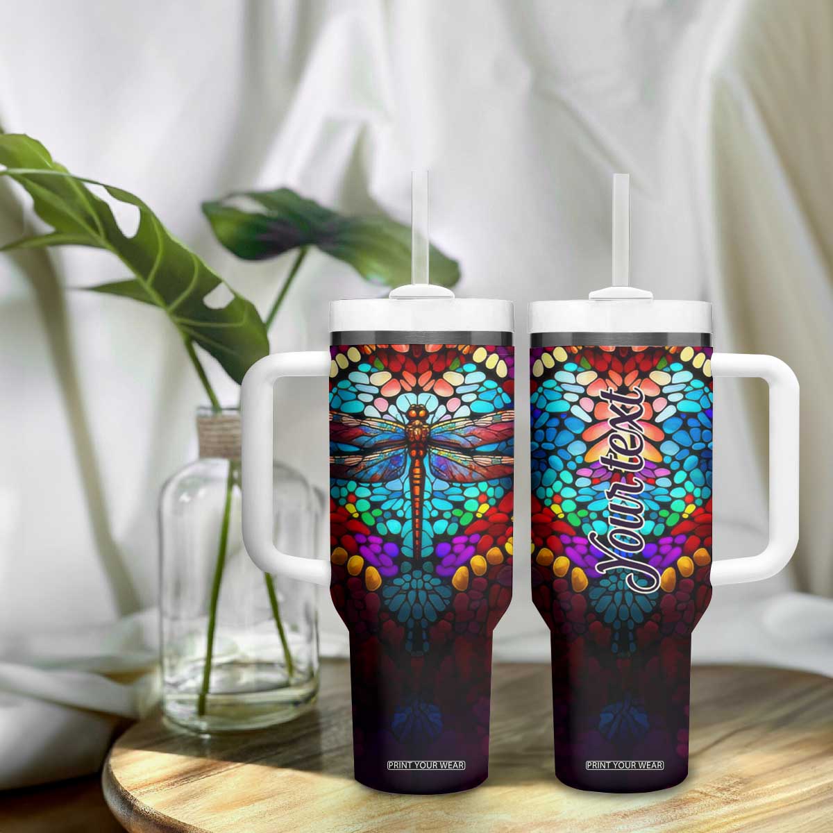 Dragonfly Colorful Crystal Mosaic Tumbler With Handle Personalized TS04 Print Your Wear