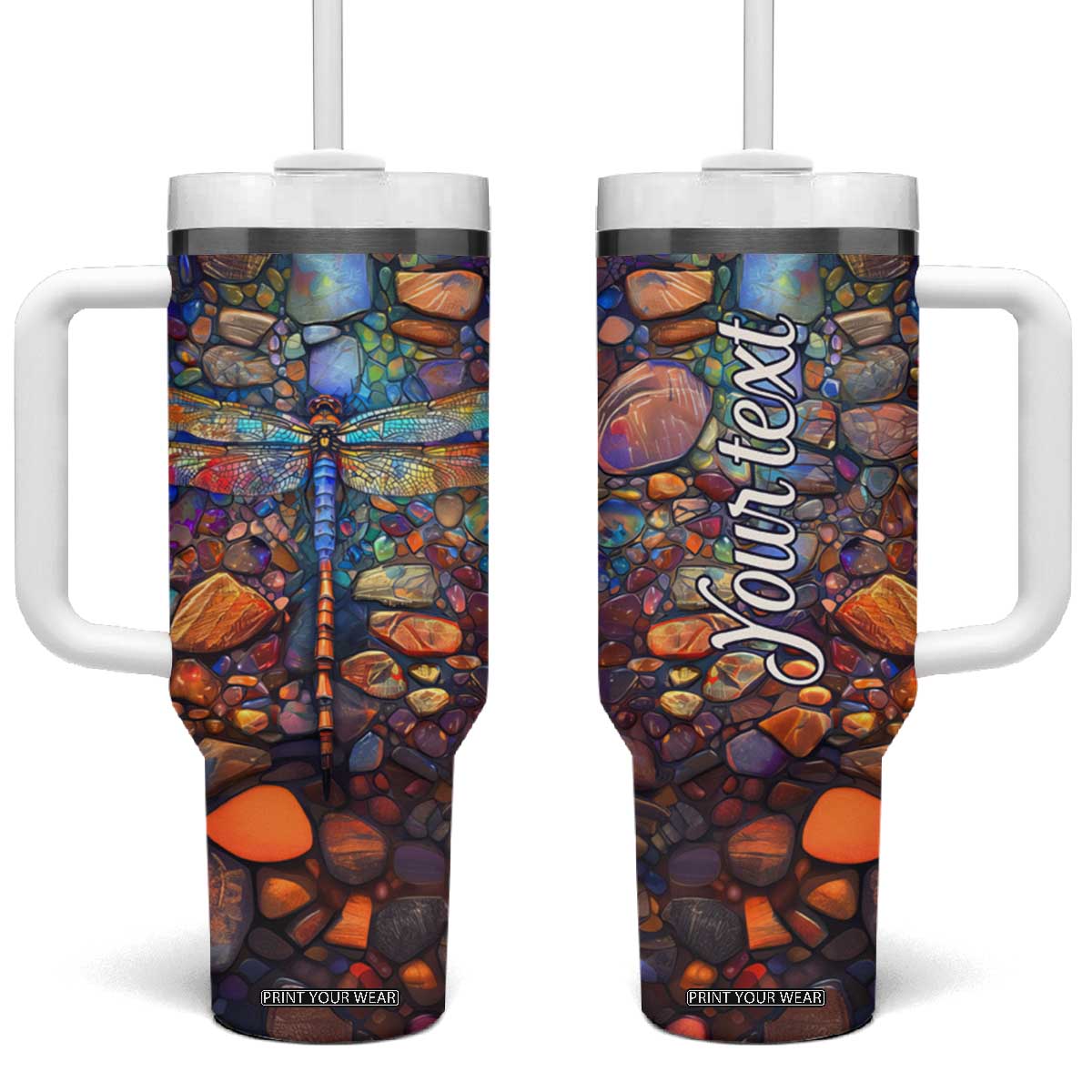 Dragonfly Abstract Art Tumbler With Handle Personalized TS04 One Size: 40 oz Multicolor Print Your Wear