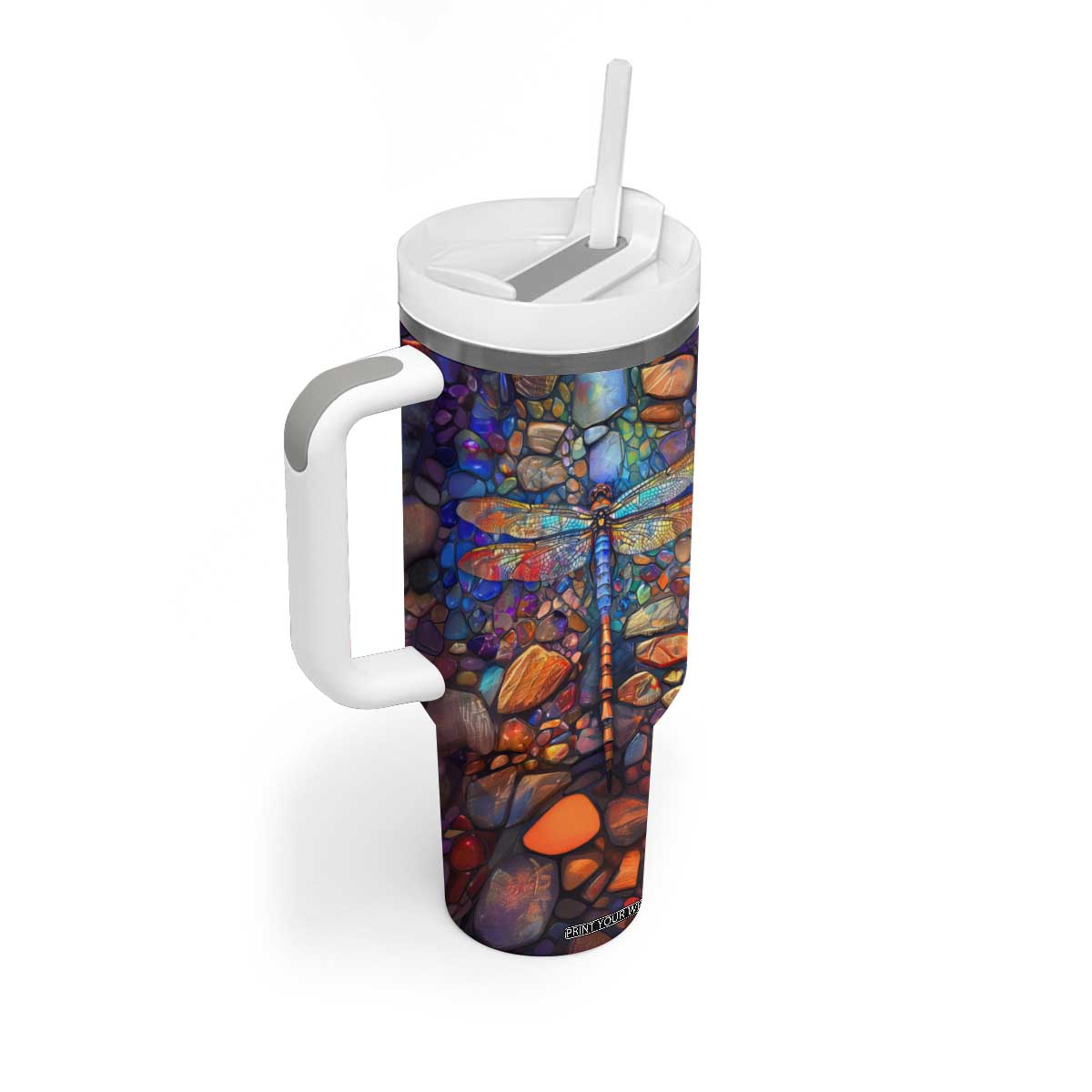Dragonfly Abstract Art Tumbler With Handle Personalized TS04 Print Your Wear