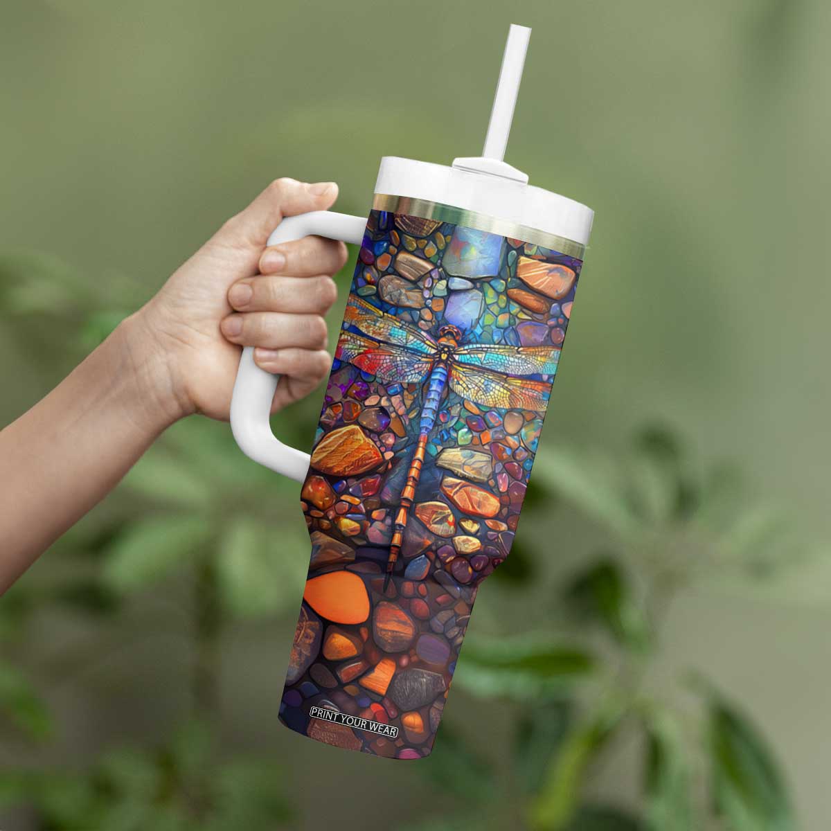Dragonfly Abstract Art Tumbler With Handle Personalized TS04 Print Your Wear