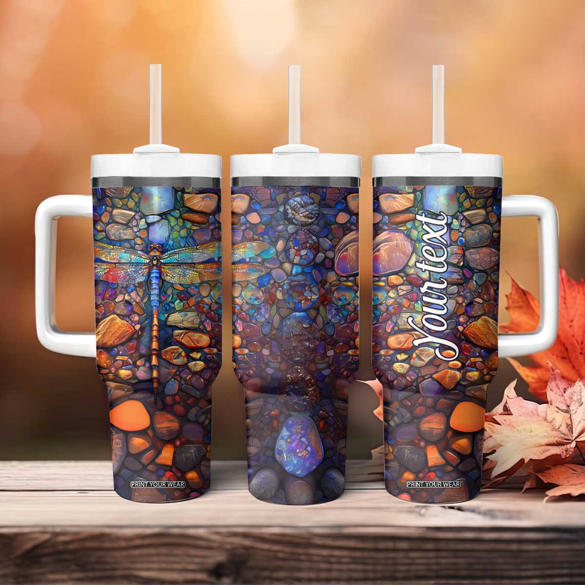 Dragonfly Abstract Art Tumbler With Handle Personalized TS04 Print Your Wear