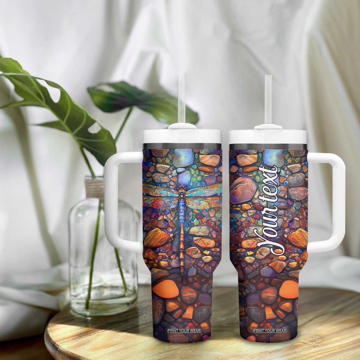 Dragonfly Abstract Art Tumbler With Handle Personalized TS04 Print Your Wear