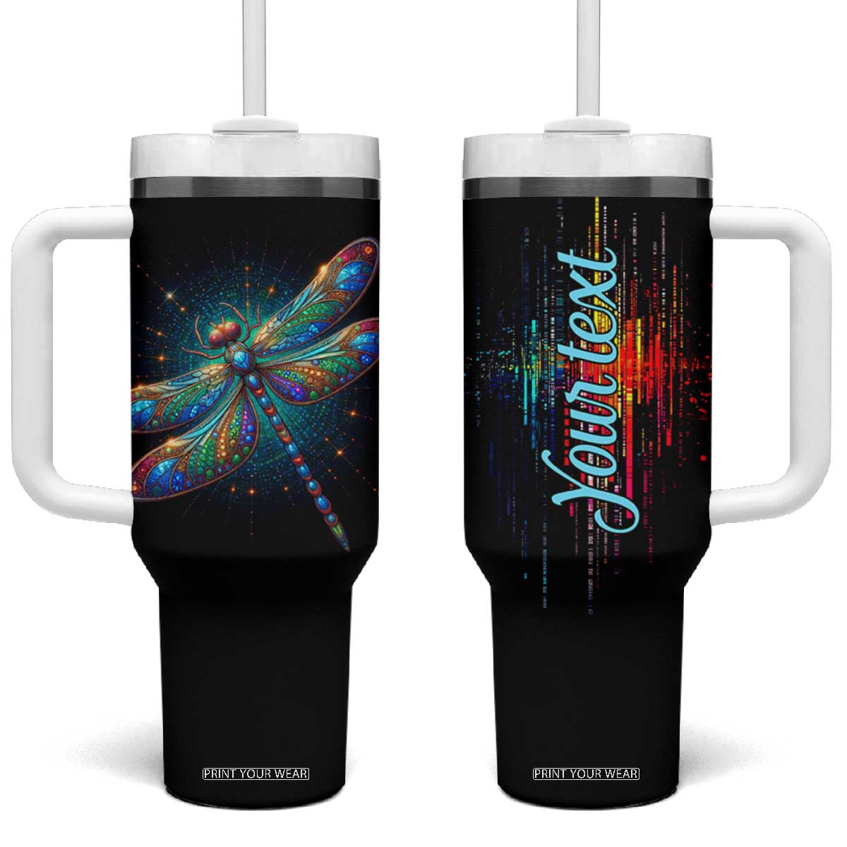 Colorful Dragonfly Crystal Tumbler With Handle Personalized TS04 One Size: 40 oz Multicolor Print Your Wear