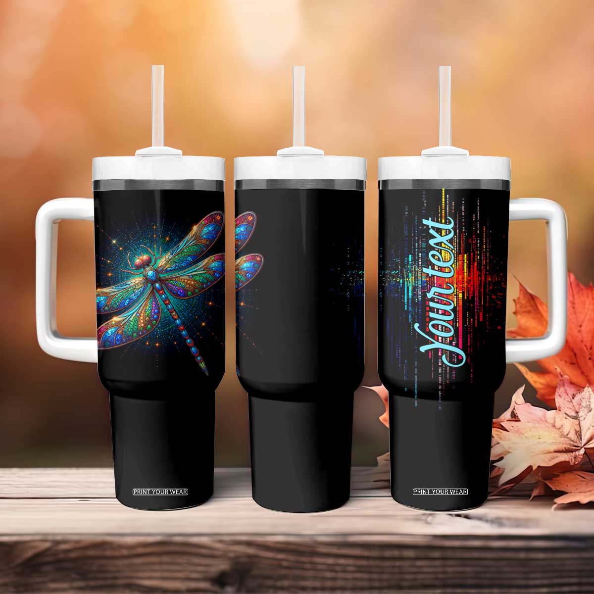 Colorful Dragonfly Crystal Tumbler With Handle Personalized TS04 Print Your Wear