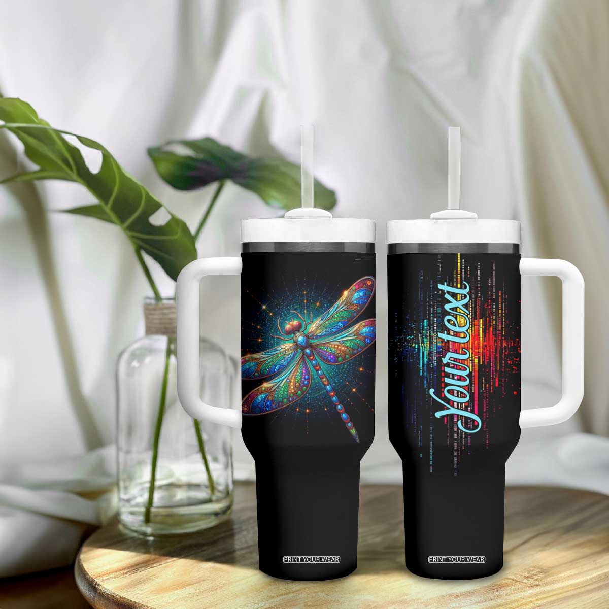 Colorful Dragonfly Crystal Tumbler With Handle Personalized TS04 Print Your Wear