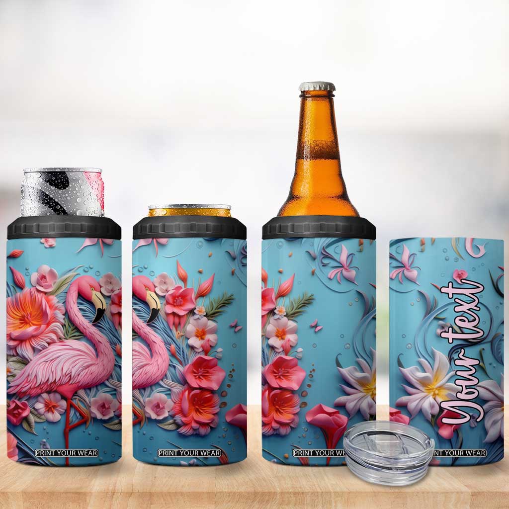 Flamingo Leather Carving 4 in 1 Can Cooler Tumbler Personalized TS04 Print Your Wear