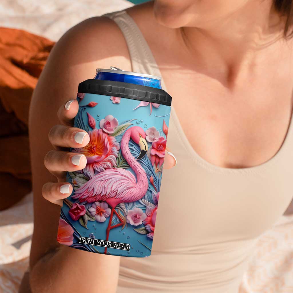 Flamingo Leather Carving 4 in 1 Can Cooler Tumbler Personalized TS04 Print Your Wear