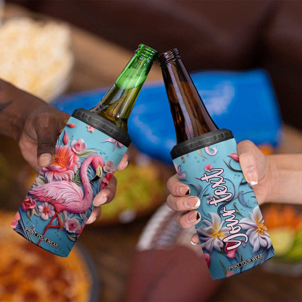 Flamingo Leather Carving 4 in 1 Can Cooler Tumbler Personalized TS04 Print Your Wear