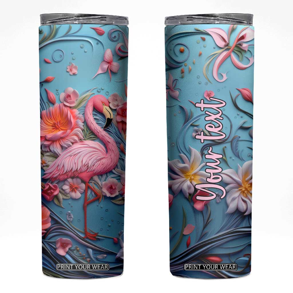 Flamingo Leather Carving Skinny Tumbler Personalized TS04 Multicolor Print Your Wear