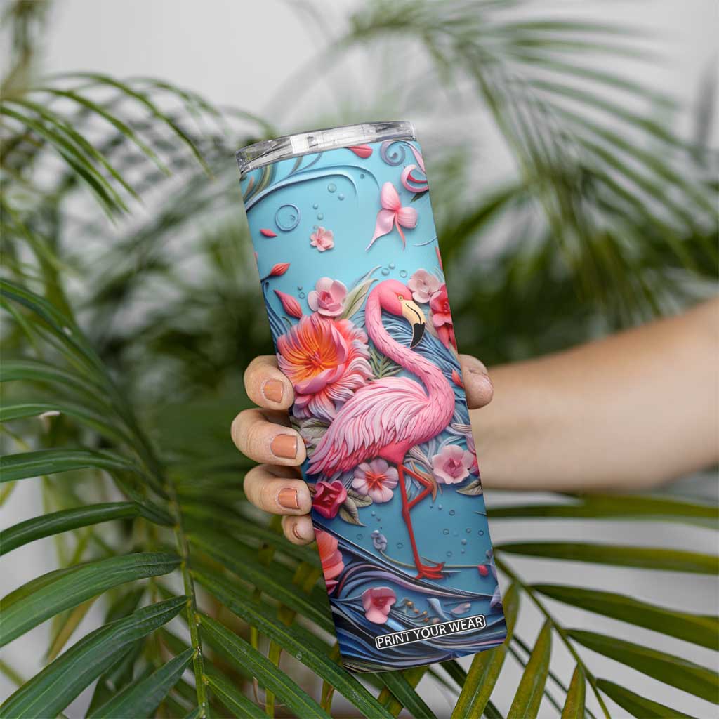Flamingo Leather Carving Skinny Tumbler Personalized TS04 Print Your Wear