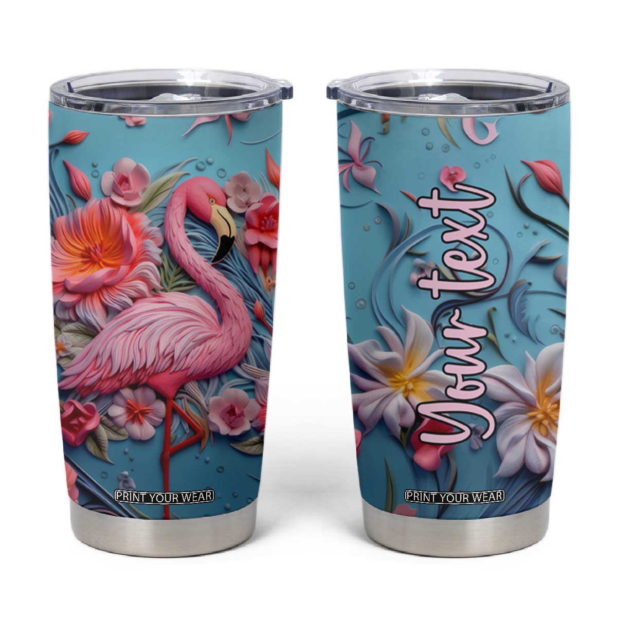 Flamingo Leather Carving Tumbler Cup Personalized TS04 Multicolor Print Your Wear