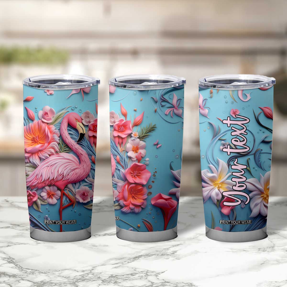 Flamingo Leather Carving Tumbler Cup Personalized TS04 Print Your Wear