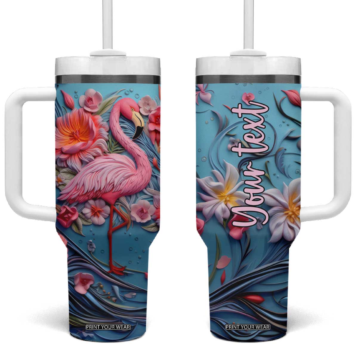 Flamingo Leather Carving Tumbler With Handle Personalized TS04 One Size: 40 oz Multicolor Print Your Wear