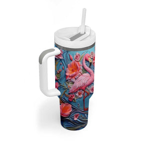 Flamingo Leather Carving Tumbler With Handle Personalized TS04 Print Your Wear