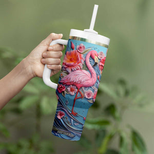 Flamingo Leather Carving Tumbler With Handle Personalized TS04 Print Your Wear