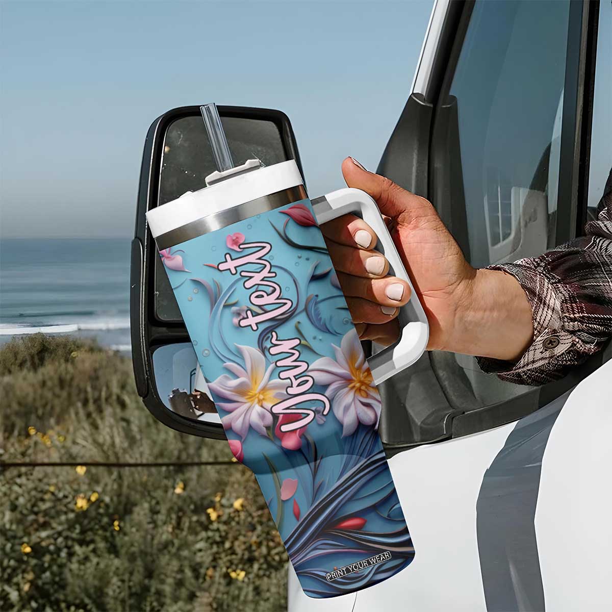 Flamingo Leather Carving Tumbler With Handle Personalized TS04 Print Your Wear