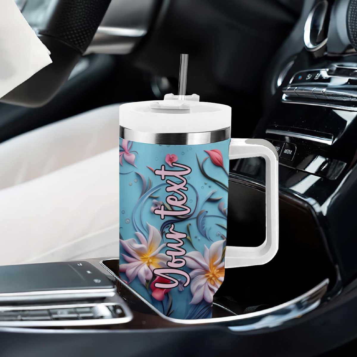 Flamingo Leather Carving Tumbler With Handle Personalized TS04 Print Your Wear