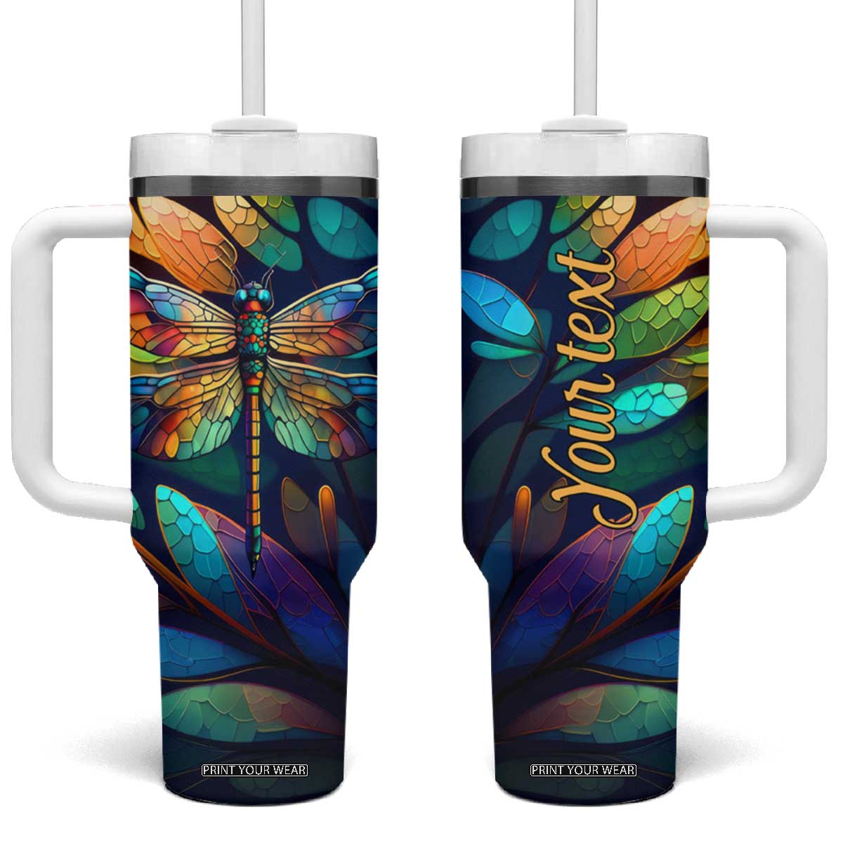 Colorful Dragonfly Tumbler With Handle Personalized TS04 One Size: 40 oz Multicolor Print Your Wear