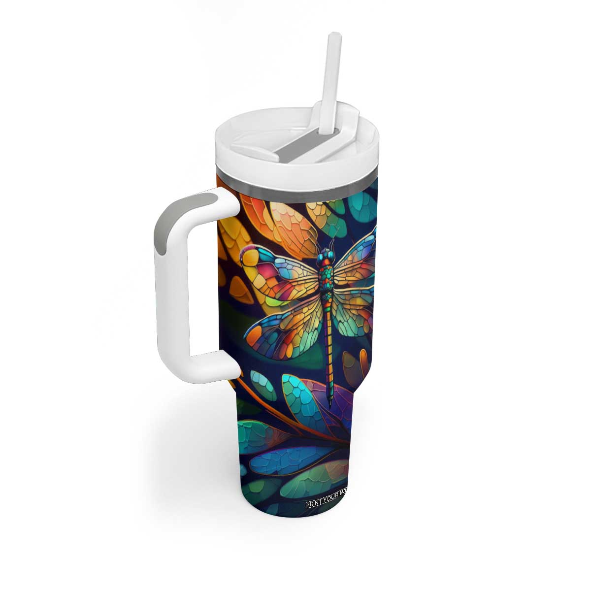 Colorful Dragonfly Tumbler With Handle Personalized TS04 Print Your Wear