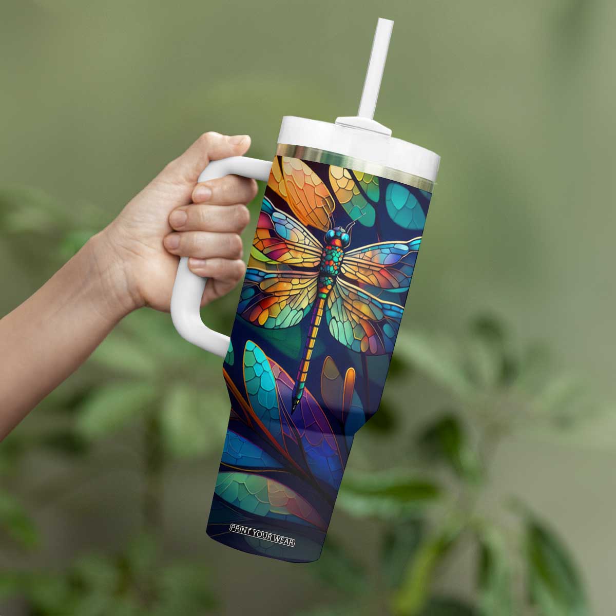 Colorful Dragonfly Tumbler With Handle Personalized TS04 Print Your Wear
