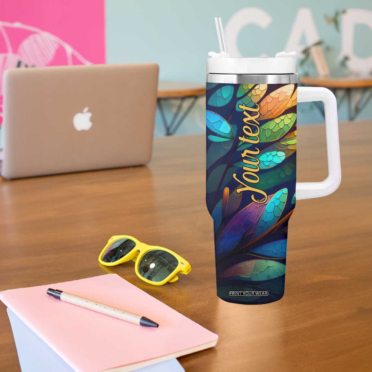 Colorful Dragonfly Tumbler With Handle Personalized TS04 Print Your Wear