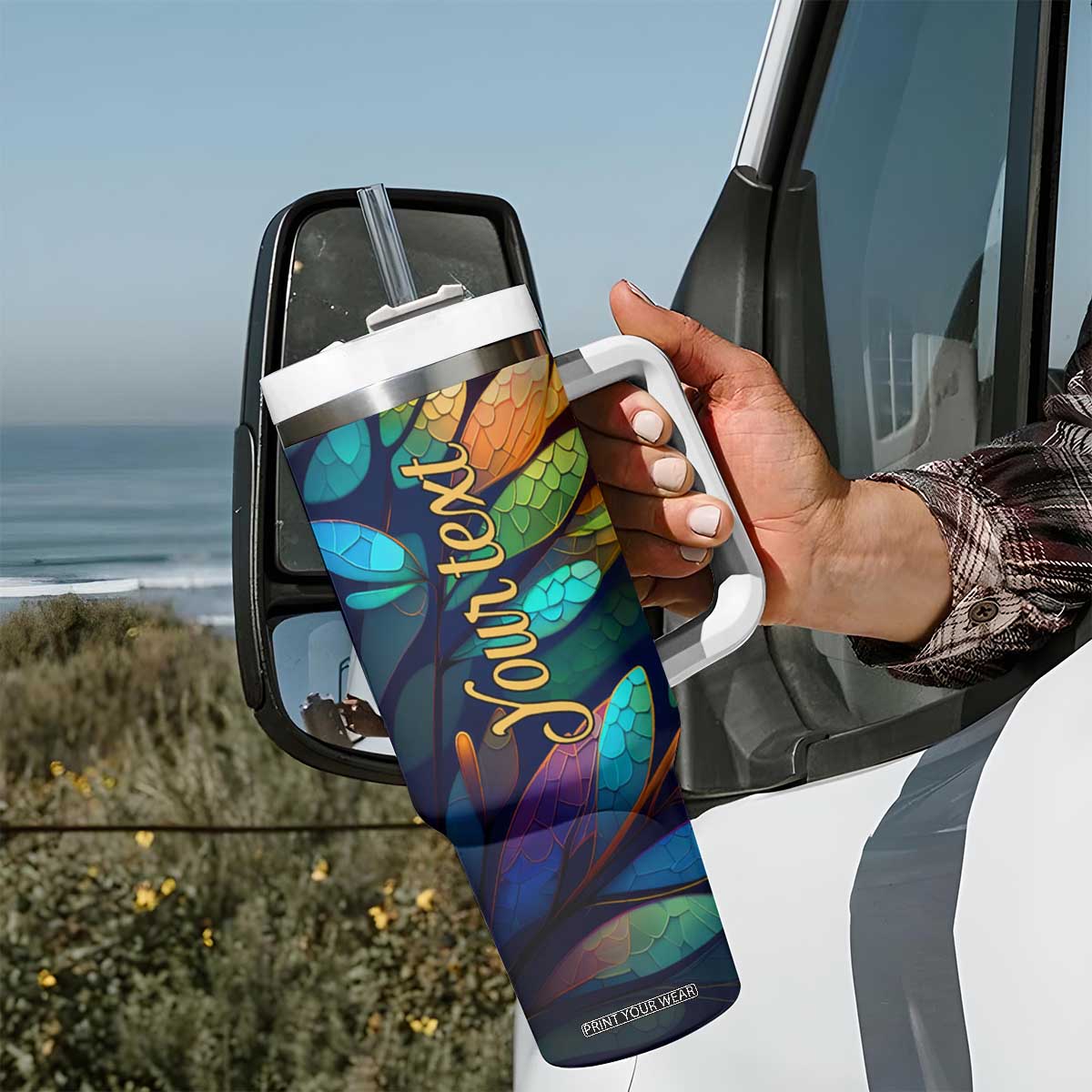 Colorful Dragonfly Tumbler With Handle Personalized TS04 Print Your Wear