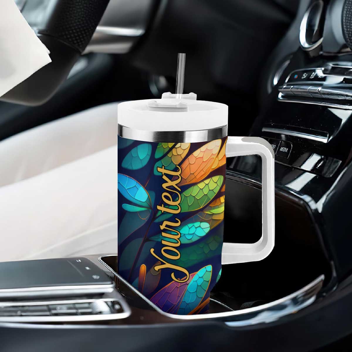 Colorful Dragonfly Tumbler With Handle Personalized TS04 Print Your Wear