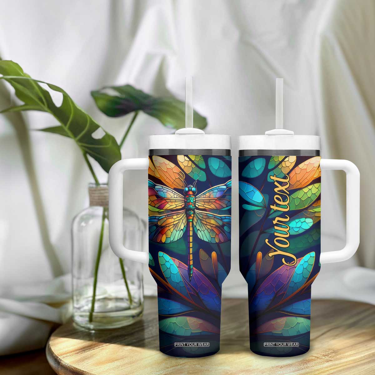 Colorful Dragonfly Tumbler With Handle Personalized TS04 Print Your Wear